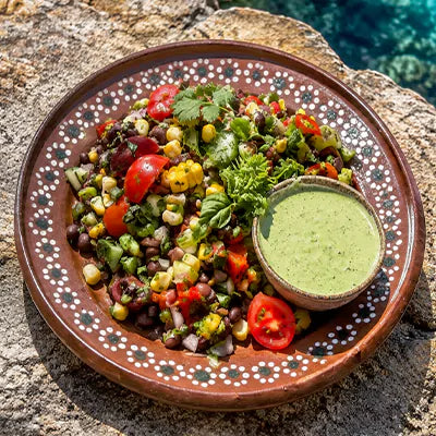 Ayurvedic Corn Bell Pepper Tomato Salad With Black Beans Cashew Cream